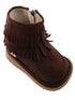 Mooshu Trainers Girls Chocolate Suede Squeaky Piper Fringe Boots 5-9 Toddler - SophiasStyle.com